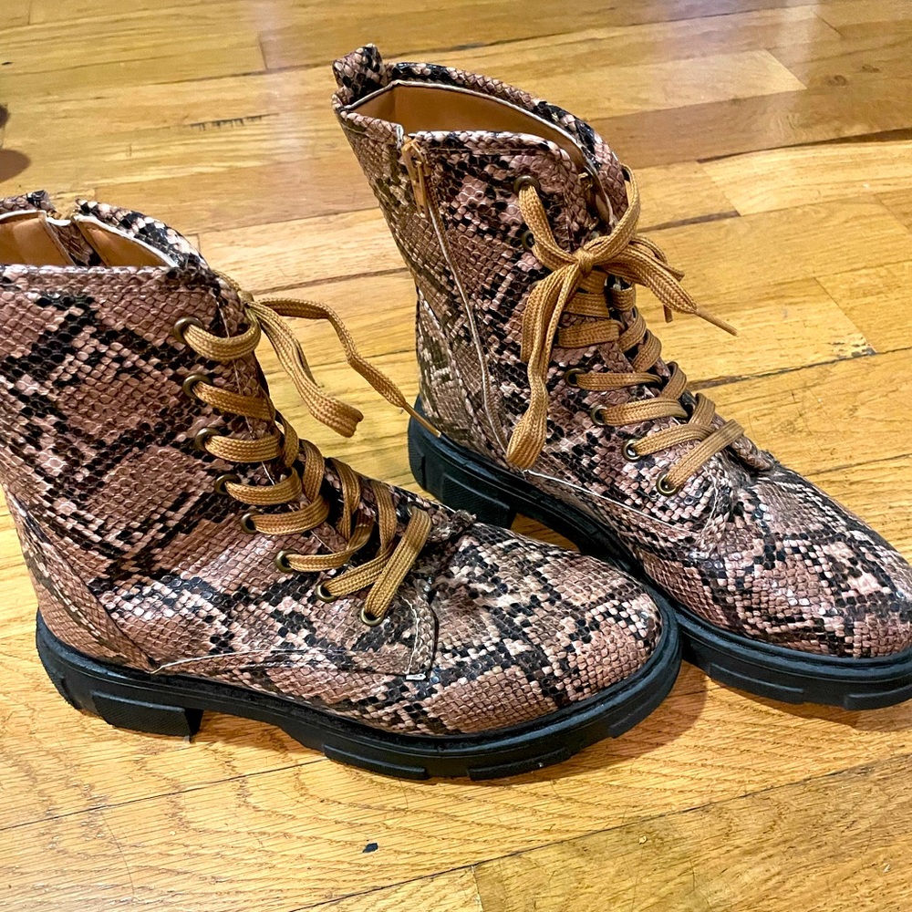 Snake skin combat boots